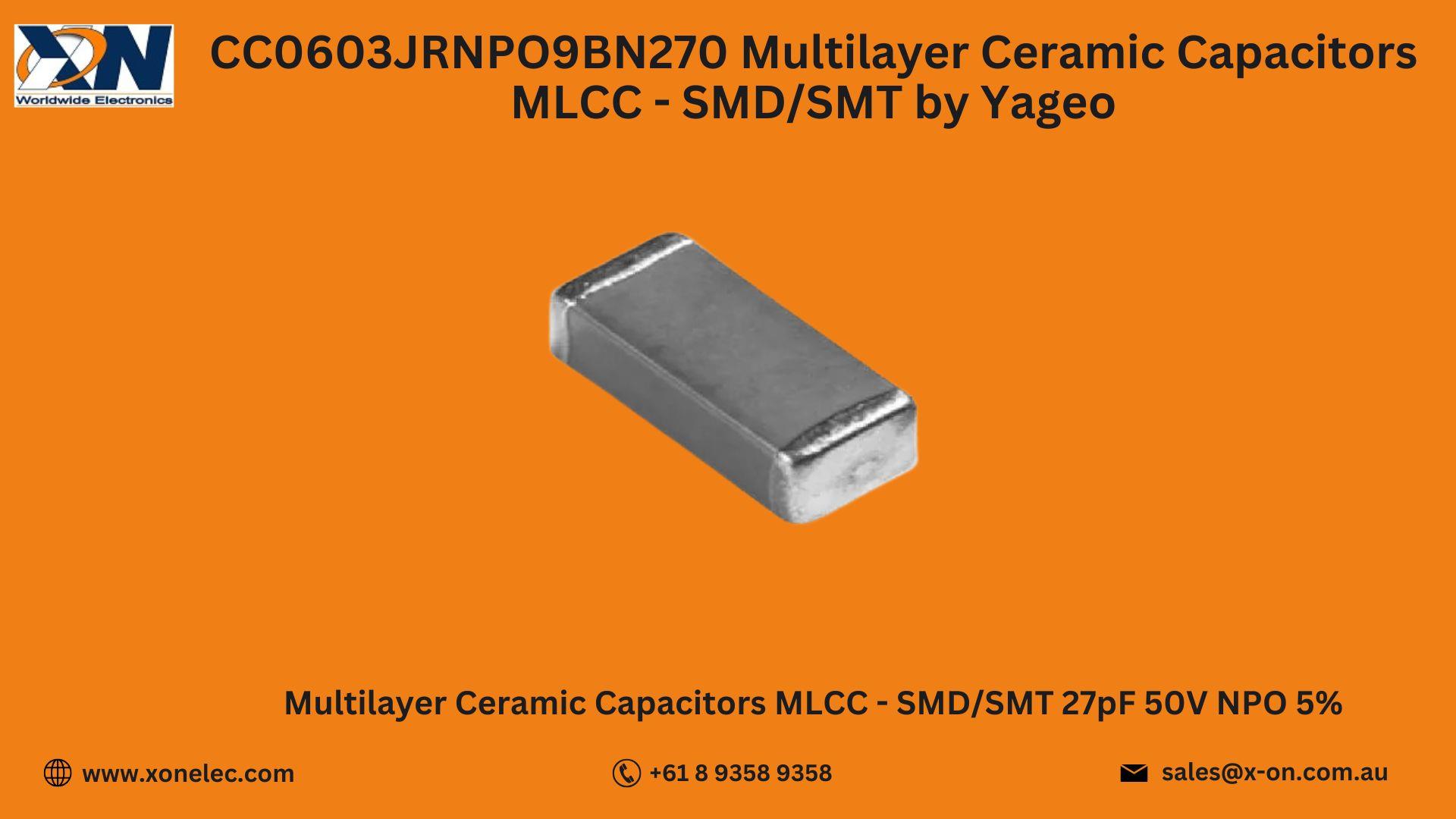 CC0603JRNPO9BN270 MLCC by Yageo – Buy Online at XON image