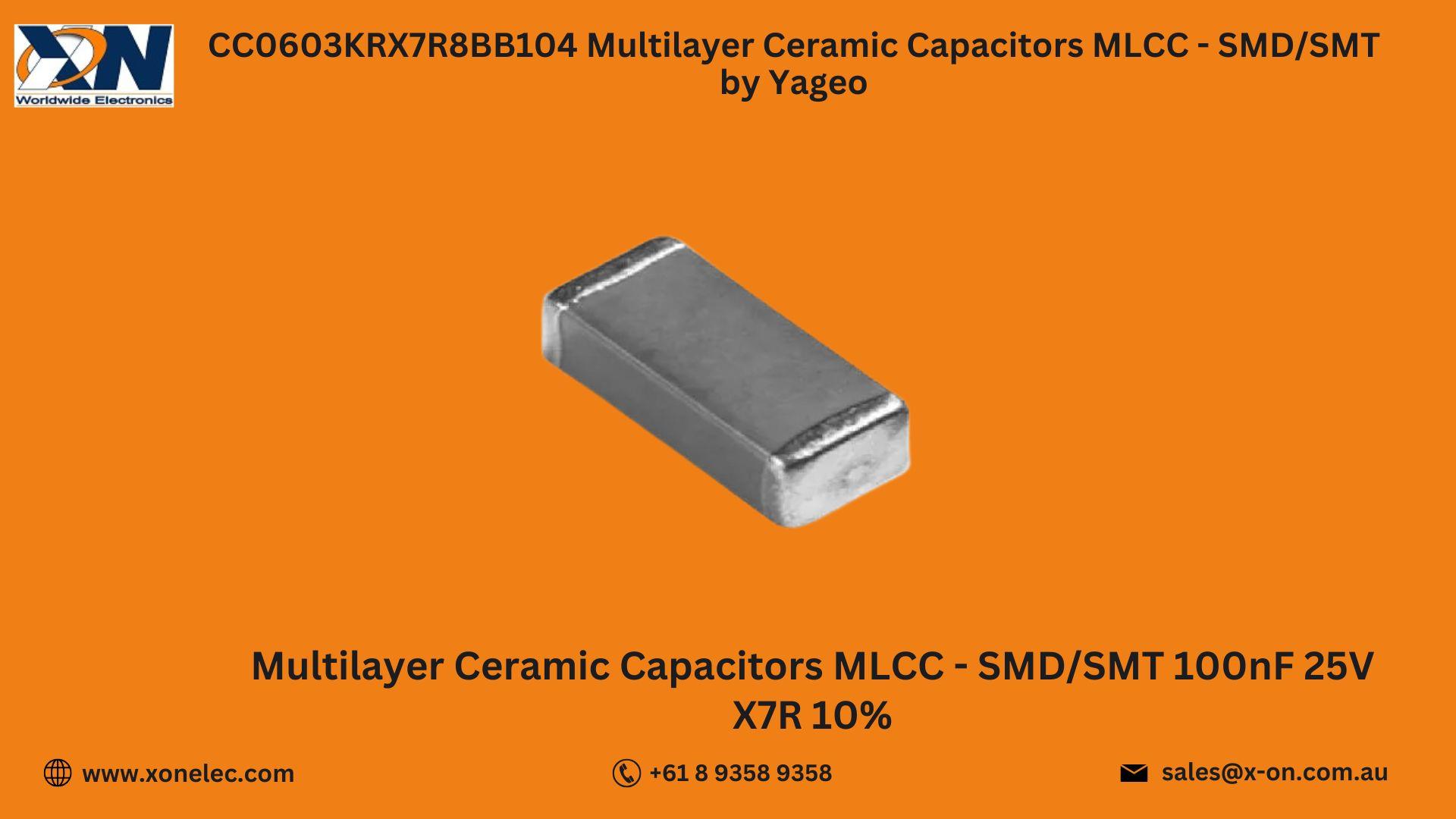 CC0603KRX7R8BB104 MLCC by Yageo – Buy Online at XON image
