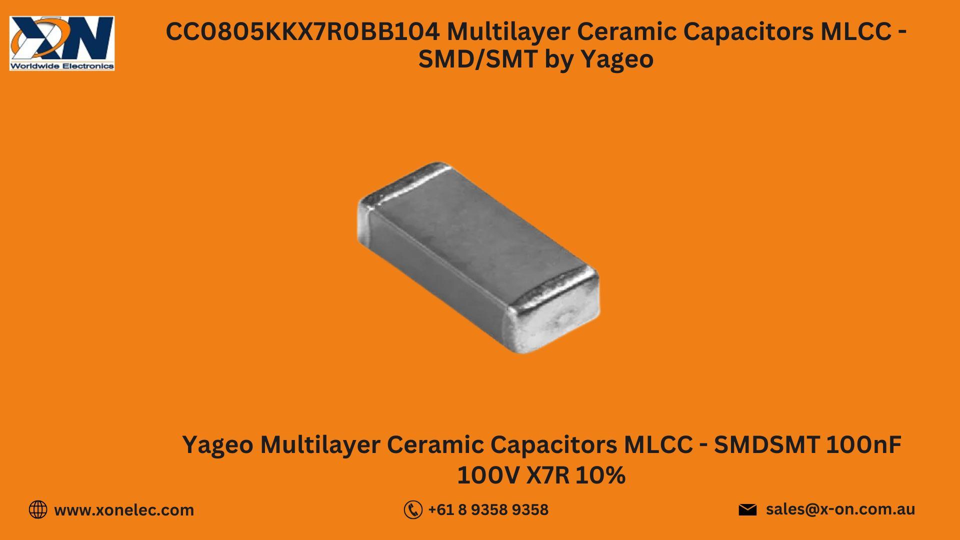 CC0805KKX7R0BB104 MLCC Capacitor by Yageo – Buy Online at XON image