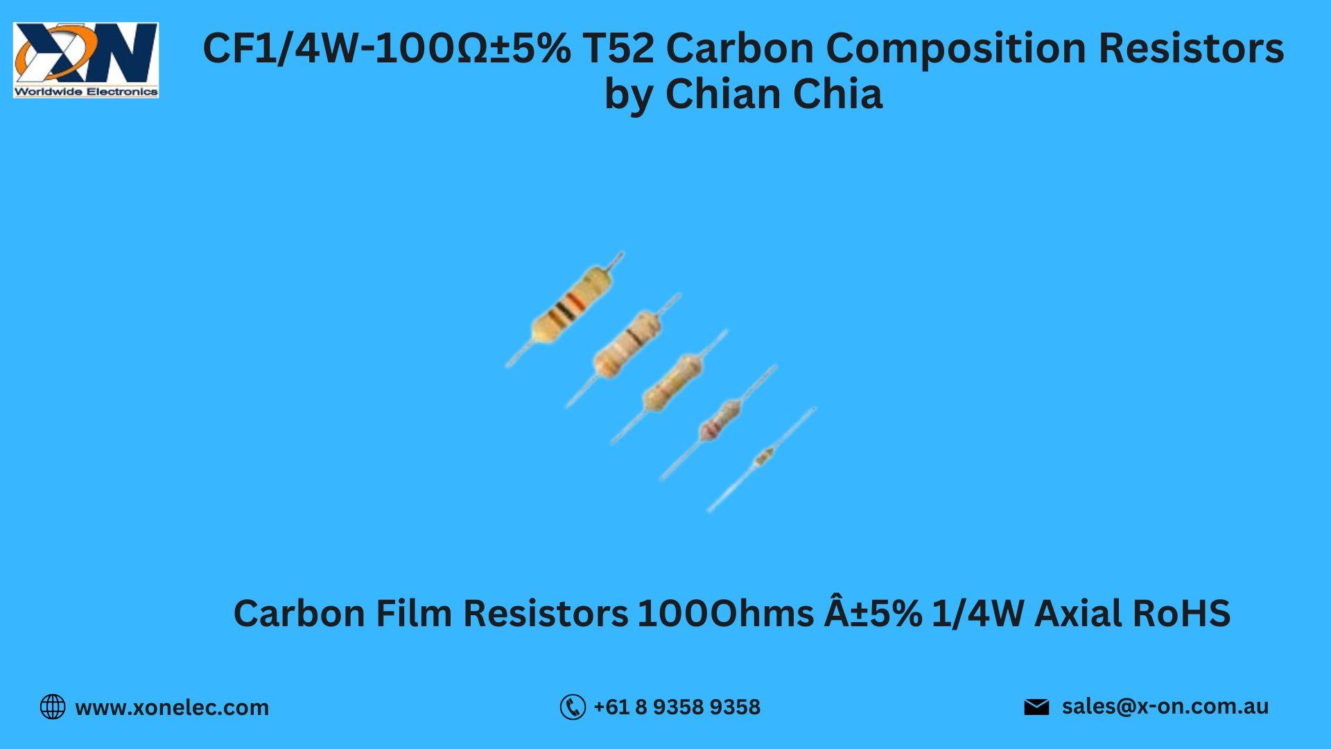 CF1/4W-100O±5% T52 Resistors by Chian Chia – Buy Online at XON image