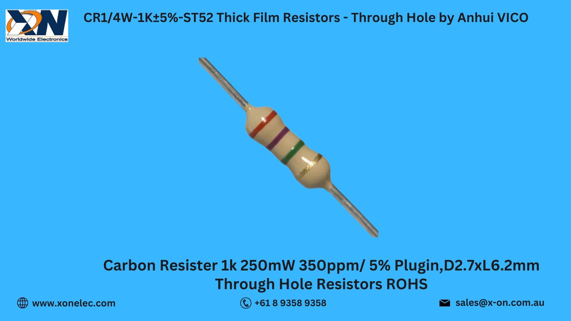 CR1/4W-1K±5%-ST52 Resistors by Anhui VICO – Buy Online at XON image