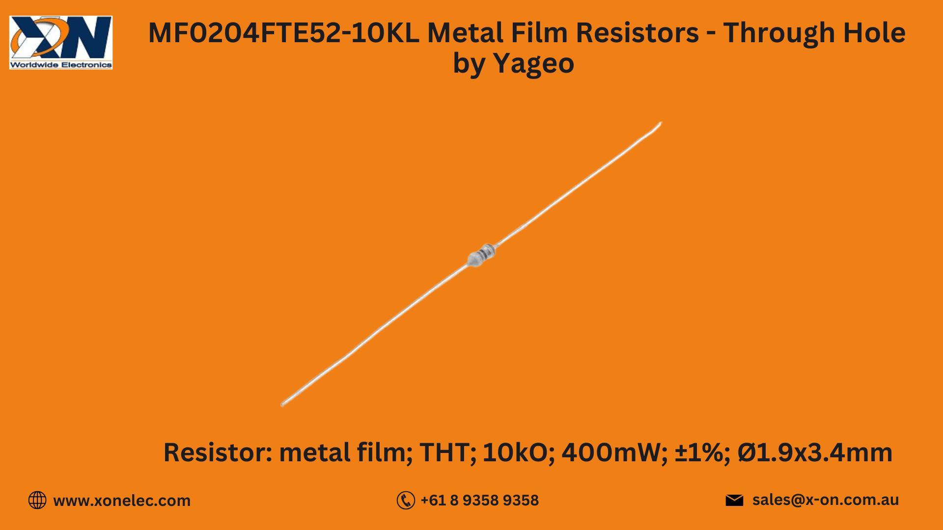 MF0204FTE52-10KL Metal Film Resistors by Yageo – Buy Online at XON image