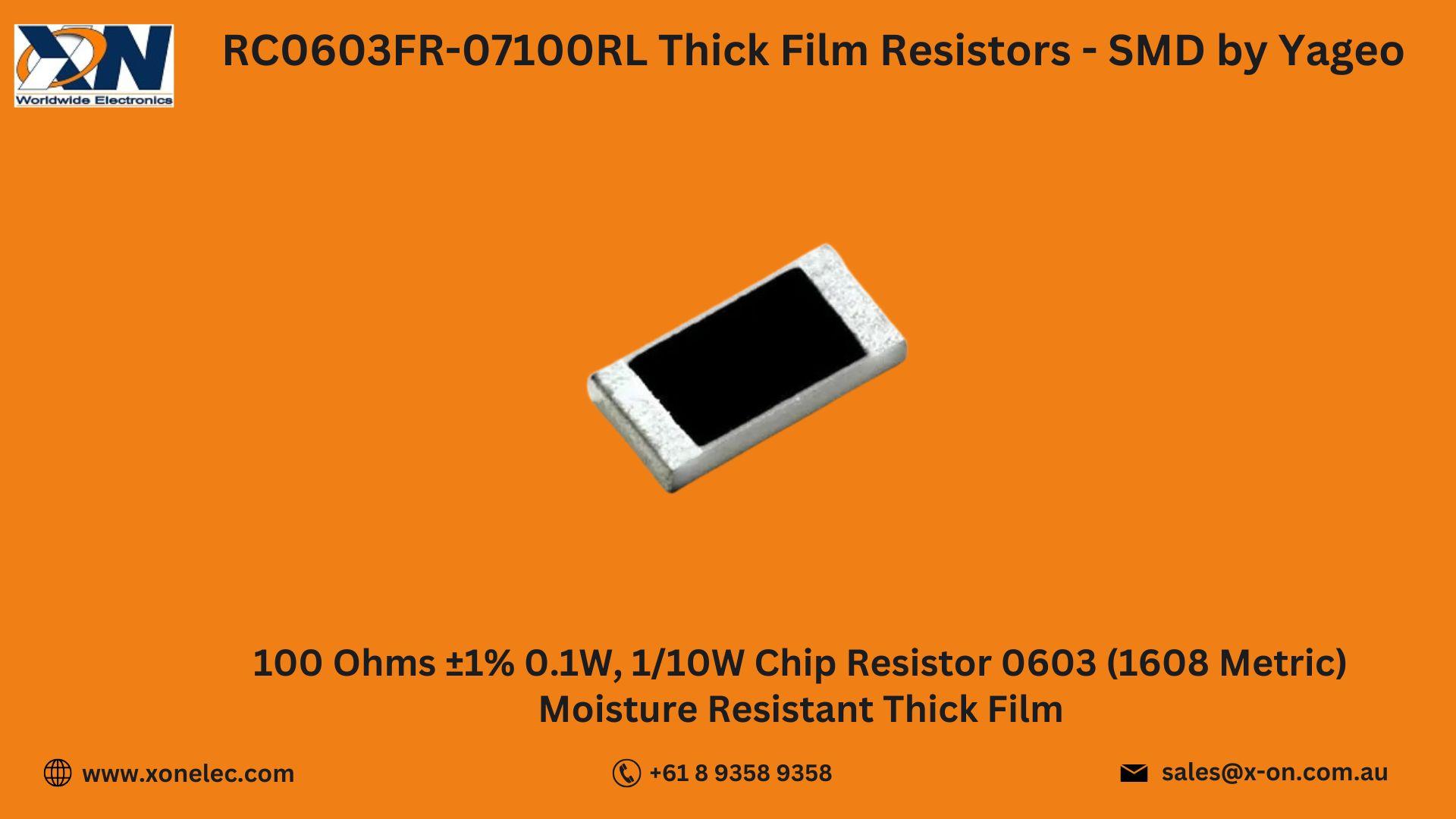 RC0603FR-07100RL Thick Film Resistors by Yageo  – Buy Online at XON image