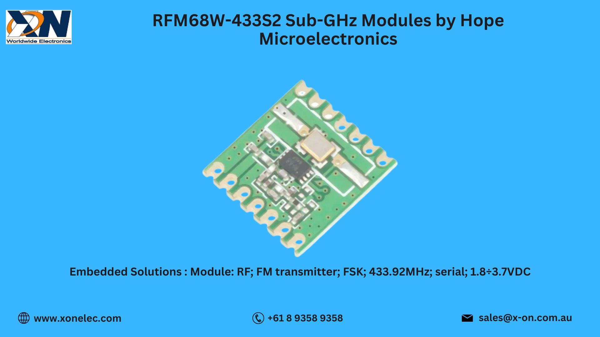 RFM68W-433S2 Sub-GHz Modules by Hope Microelectronics | Buy Online at XON image