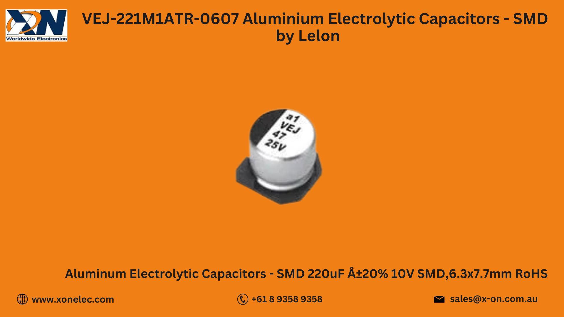 VEJ-221M1ATR-0607 Capacitors by Lelon – Buy Online at XON image