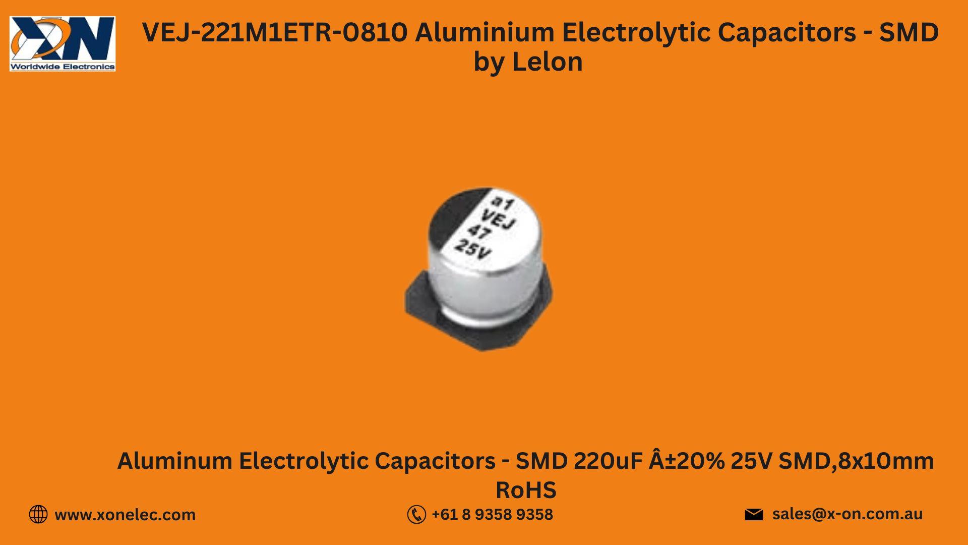 VEJ-221M1ETR-0810 Capacitors by Lelon – Buy Online at XON image