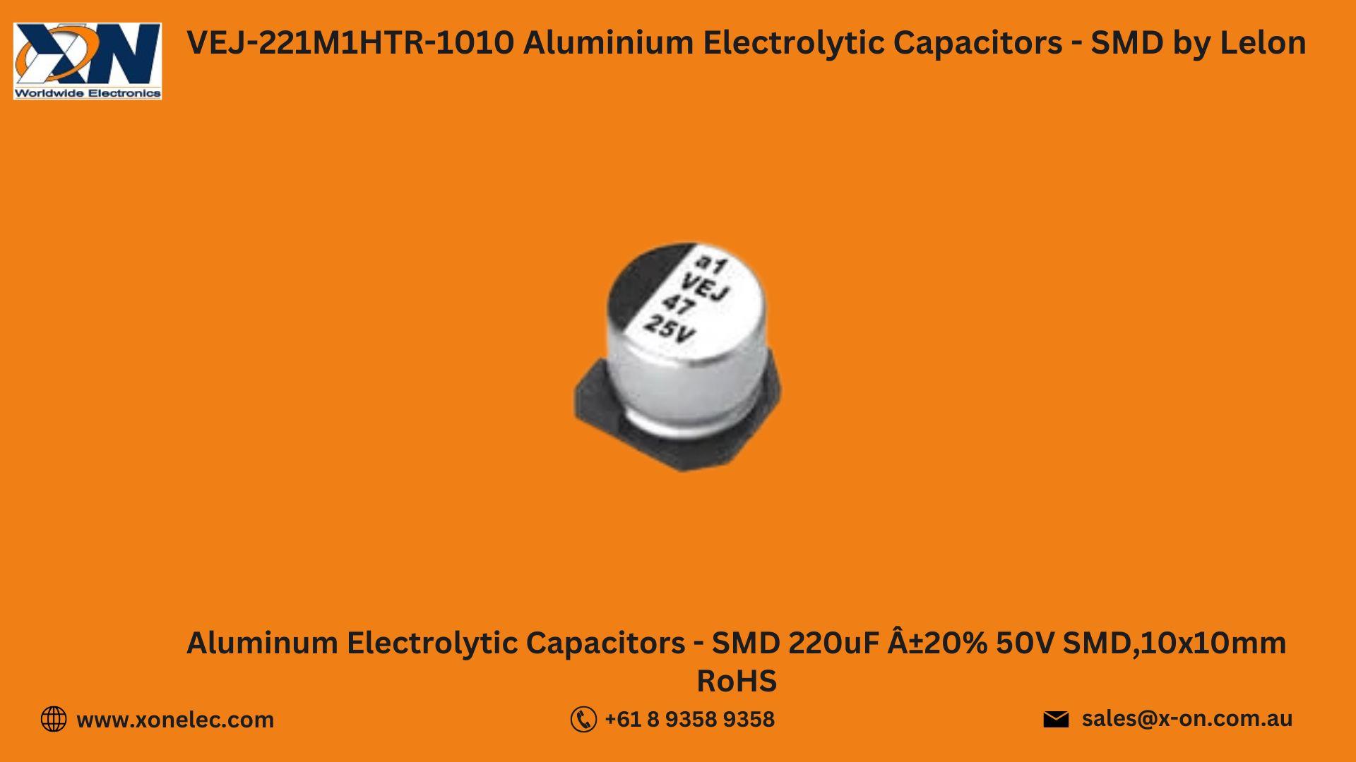 VEJ-221M1HTR-1010 Capacitors by Lelon – Buy Online at XON image