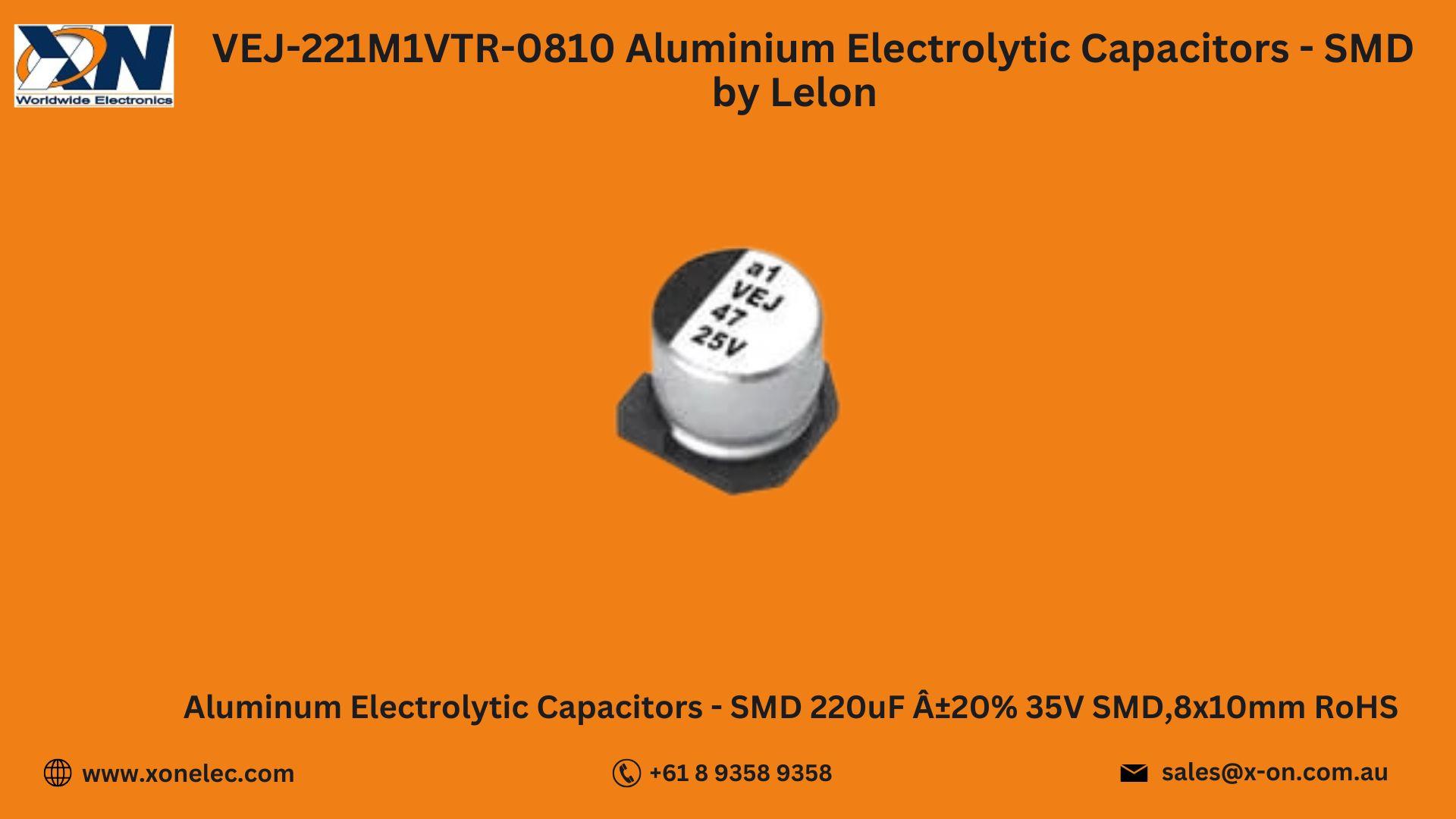 VEJ-221M1VTR-0810 Capacitors by Lelon – Buy Online at XON image