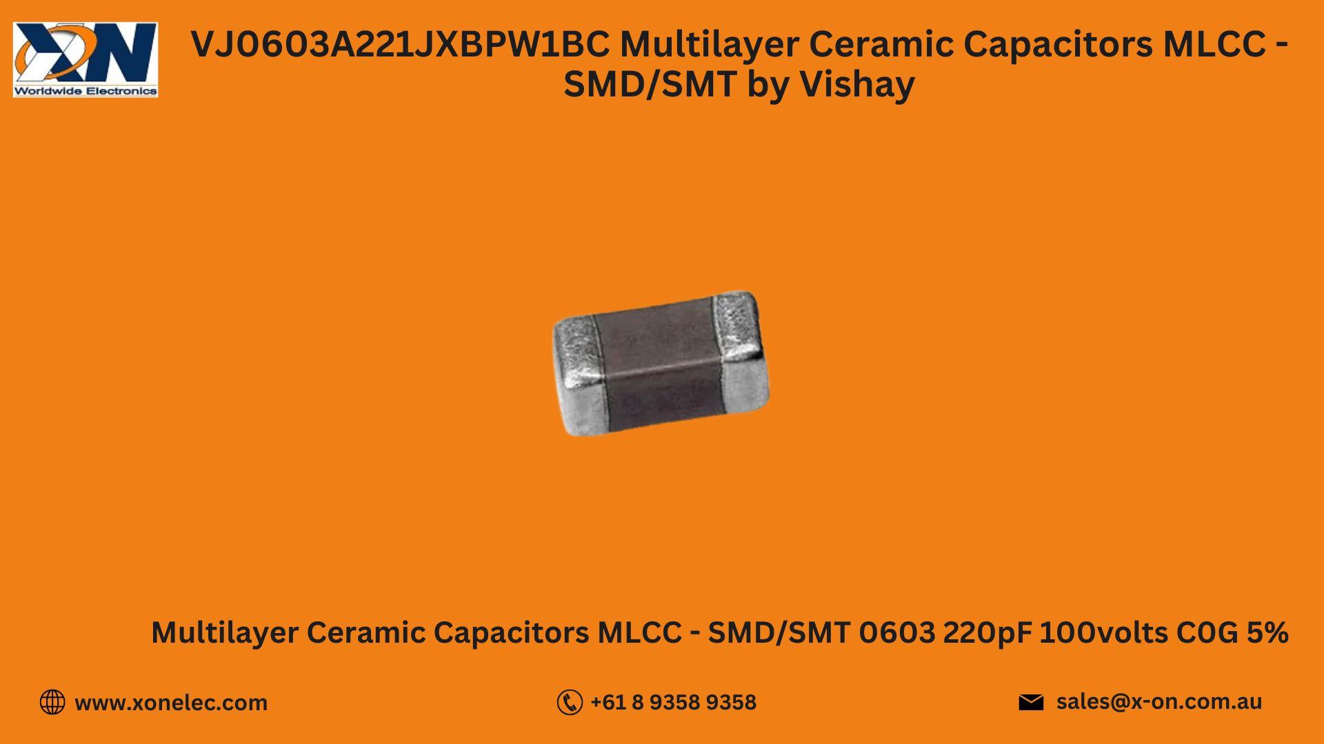VJ0603A221JXBPW1BC MLCC by Vishay – Buy Online at XON image